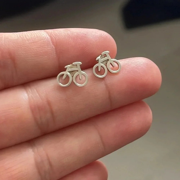 Sterling Silver Bicycle Stud Earrings 🚲 - Picture 4 of 7
